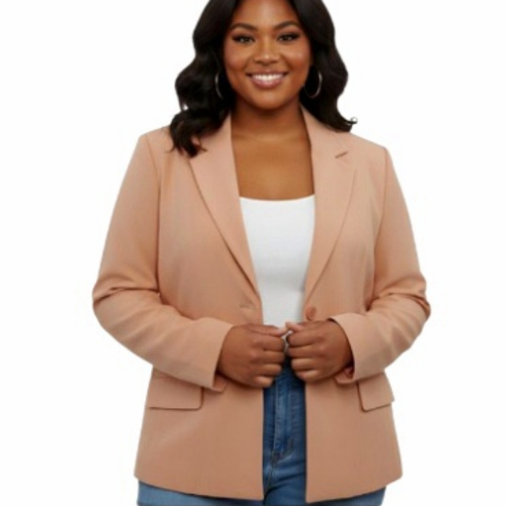 Style & Co Sienna Apricot Silk Blazer Button Front Size 14 NWT